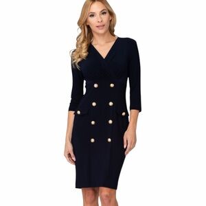 Joseph Ribkoff Military Style Dress Black with Gold Buttons Size 14